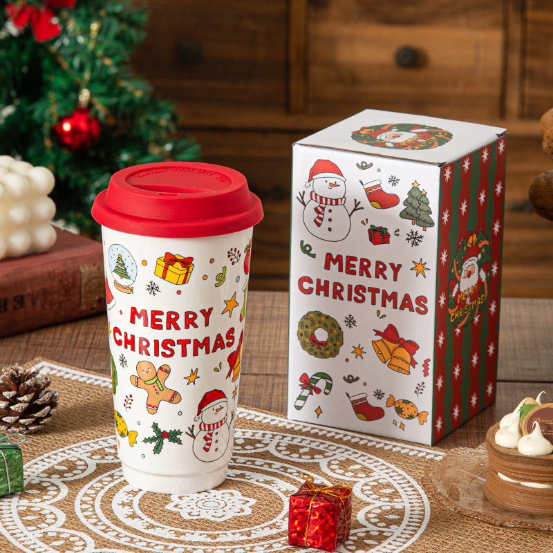 Holiday Grandeur – Large Christmas Ceramic Travel Mug with Lid Gift Set