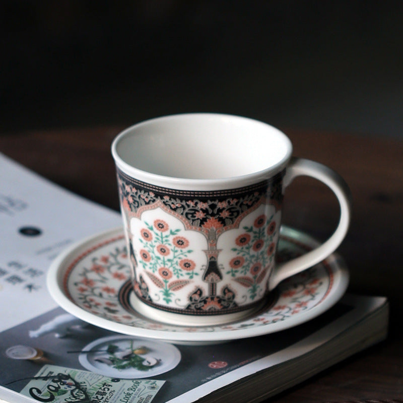 Garden Motif Elegance – Handcrafted Porcelain Coffee Cup & Saucer Set