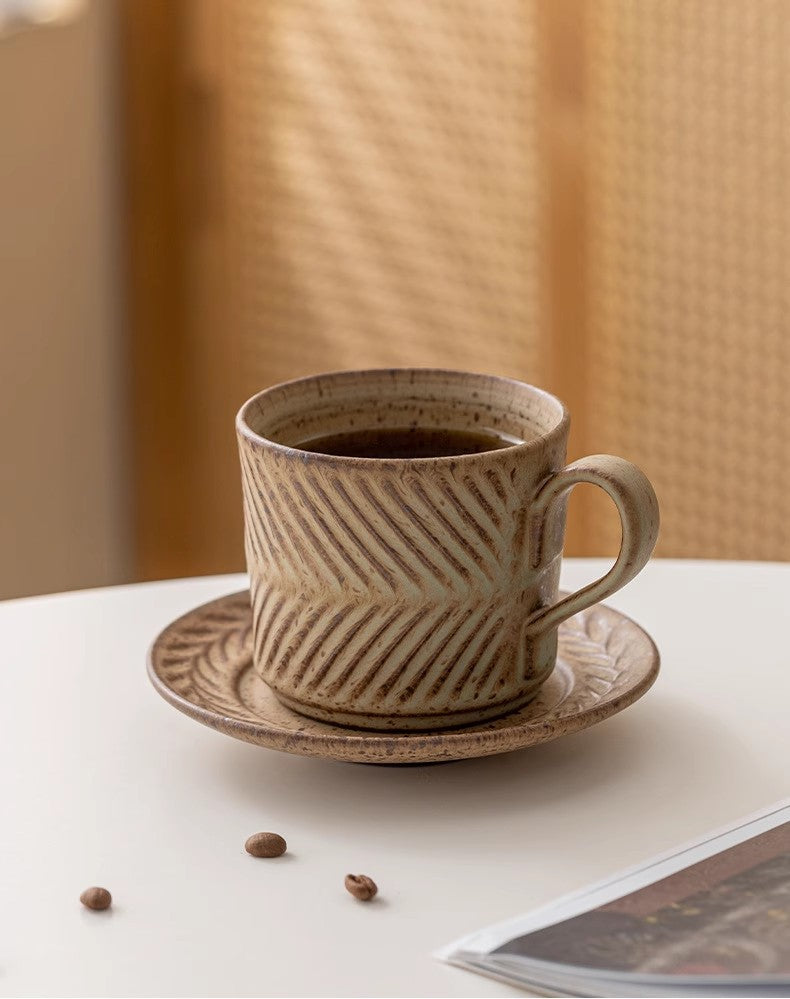 Rustic Harmony – Handcrafted Porcelain Coffee Cup & Saucer Set