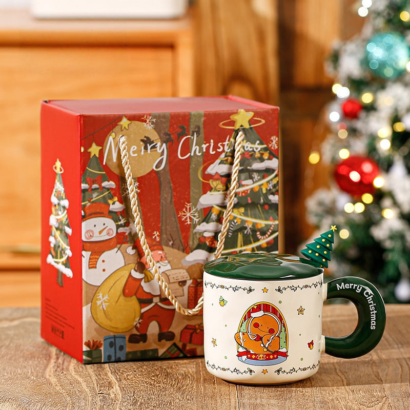 Merry Moments – Handcrafted Holiday Ceramic Mug with Lid and Spoon Gift Set