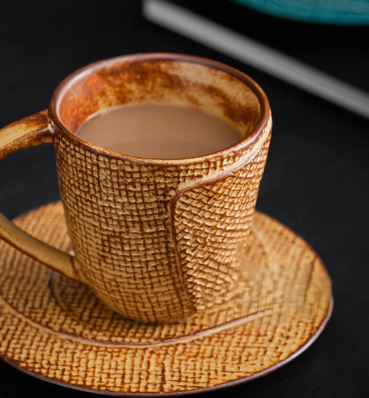 Woven Dawn – Handcrafted Porcelain Coffee Cup & Saucer Set
