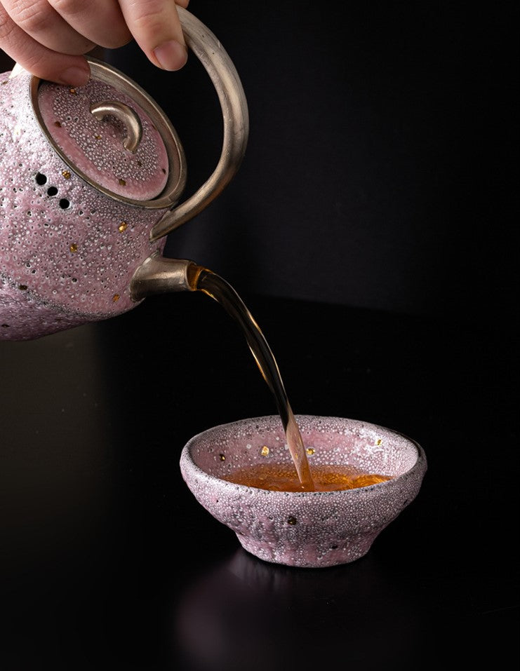 Tranquility Cups — Purple Aura Rising, Crimson Bloom, and Twilight Mist Ceramic Tea Cup Set