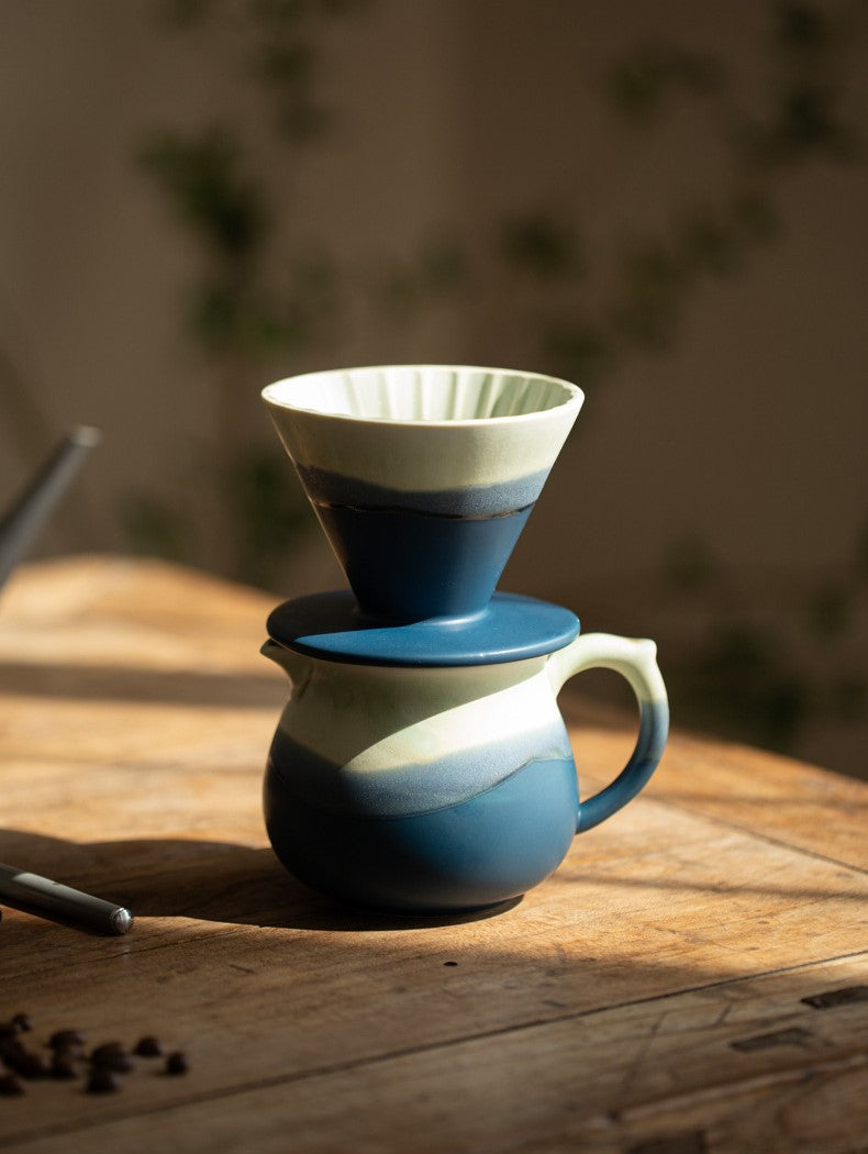 Azure Flow Tranquility – Handcrafted Porcelain Pour-Over Coffee Set