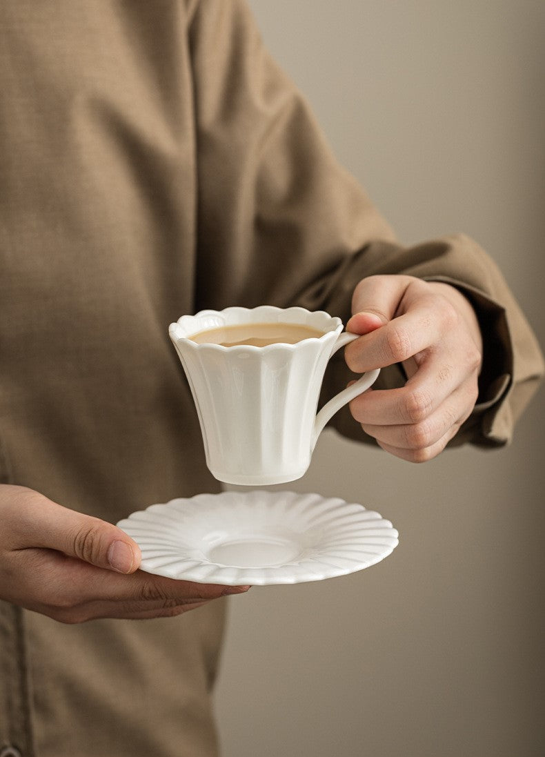 Blossom Whispers – Handcrafted Porcelain Coffee Cup & Saucer Set