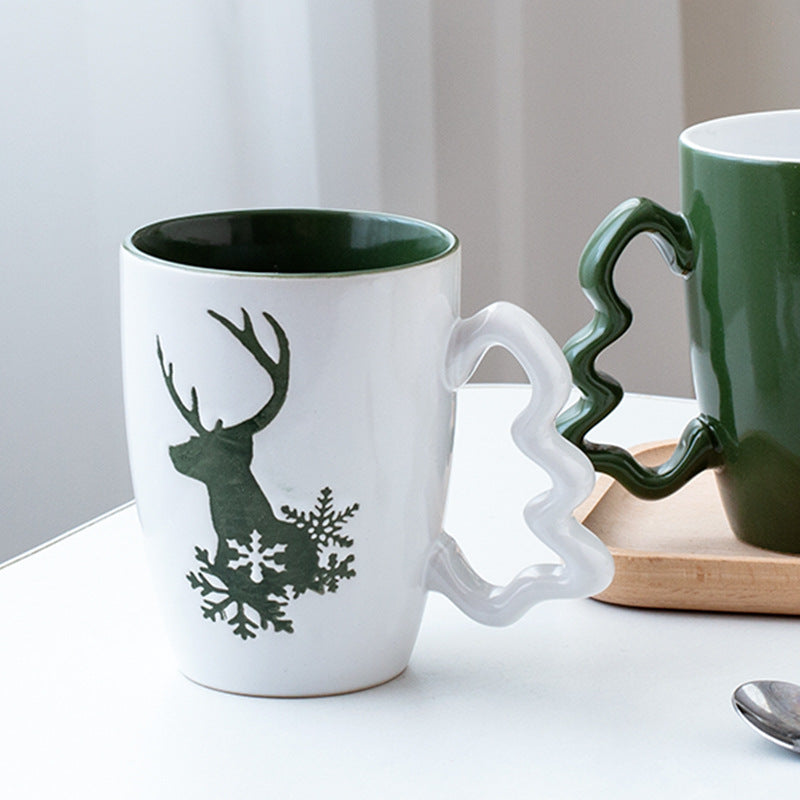 Nordic Charm – Handcrafted Christmas Ceramic Mug with Tree Handle Gift Cup