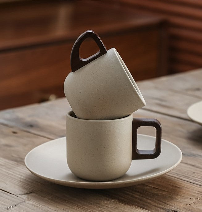 Earthen Stillness – Minimalist Ceramic Coffee Cup & Saucer Set