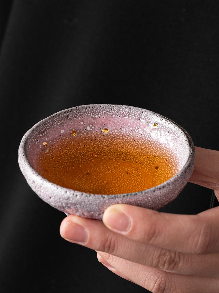 Tranquility Cups — Purple Aura Rising, Crimson Bloom, and Twilight Mist Ceramic Tea Cup Set