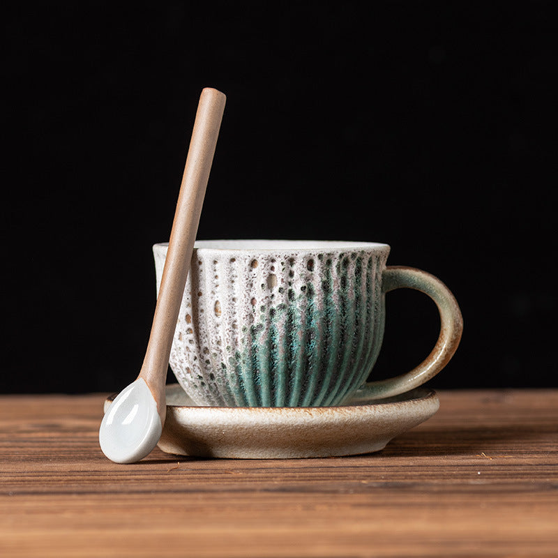 Rustic Glaze Echo – Handcrafted Porcelain Coffee Cup, Saucer & Spoon Set
