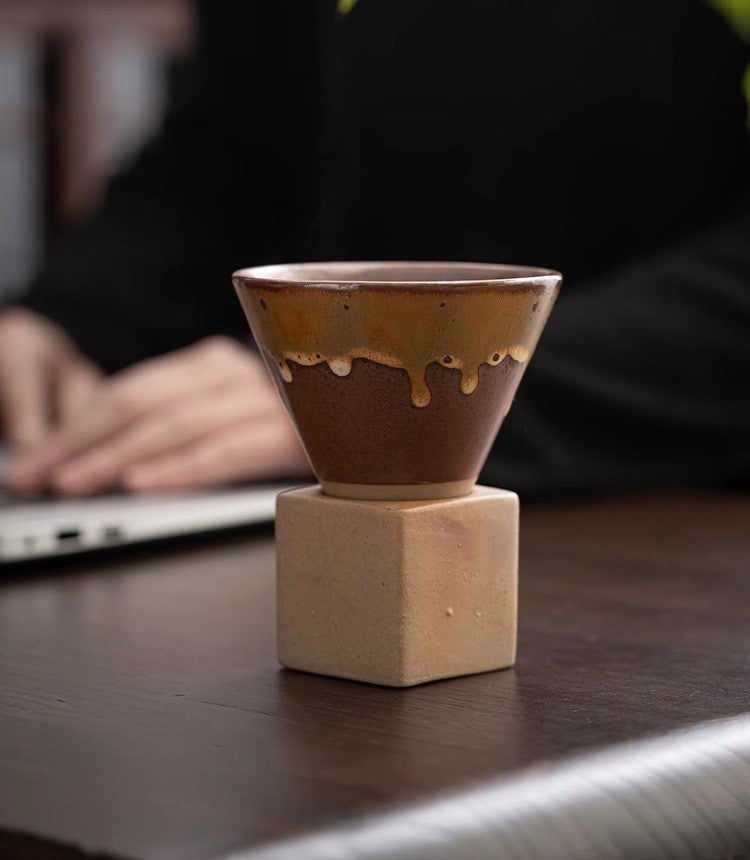 Geometric Drip Glaze – Handcrafted Porcelain Coffee Cup
