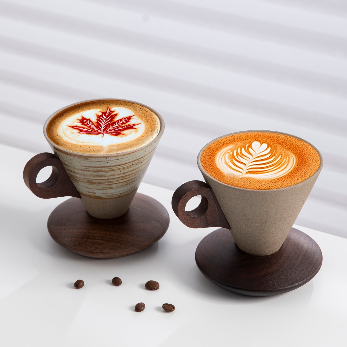 Funnel Balance – Handcrafted Rustic Ceramic Coffee Cup with Wooden Saucer
