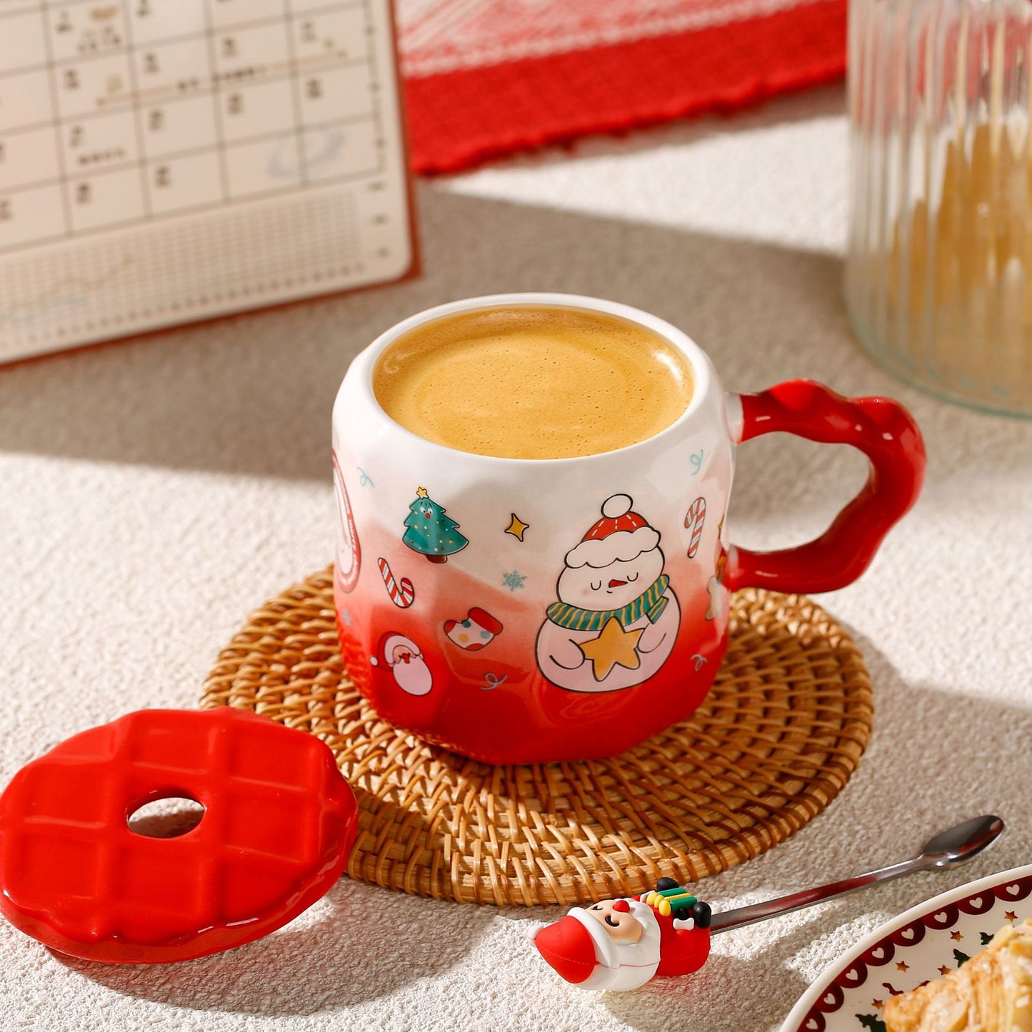 Snowy Cheer Delight – Handcrafted Christmas Snowman Mug with Lid & Spoon Gift Set