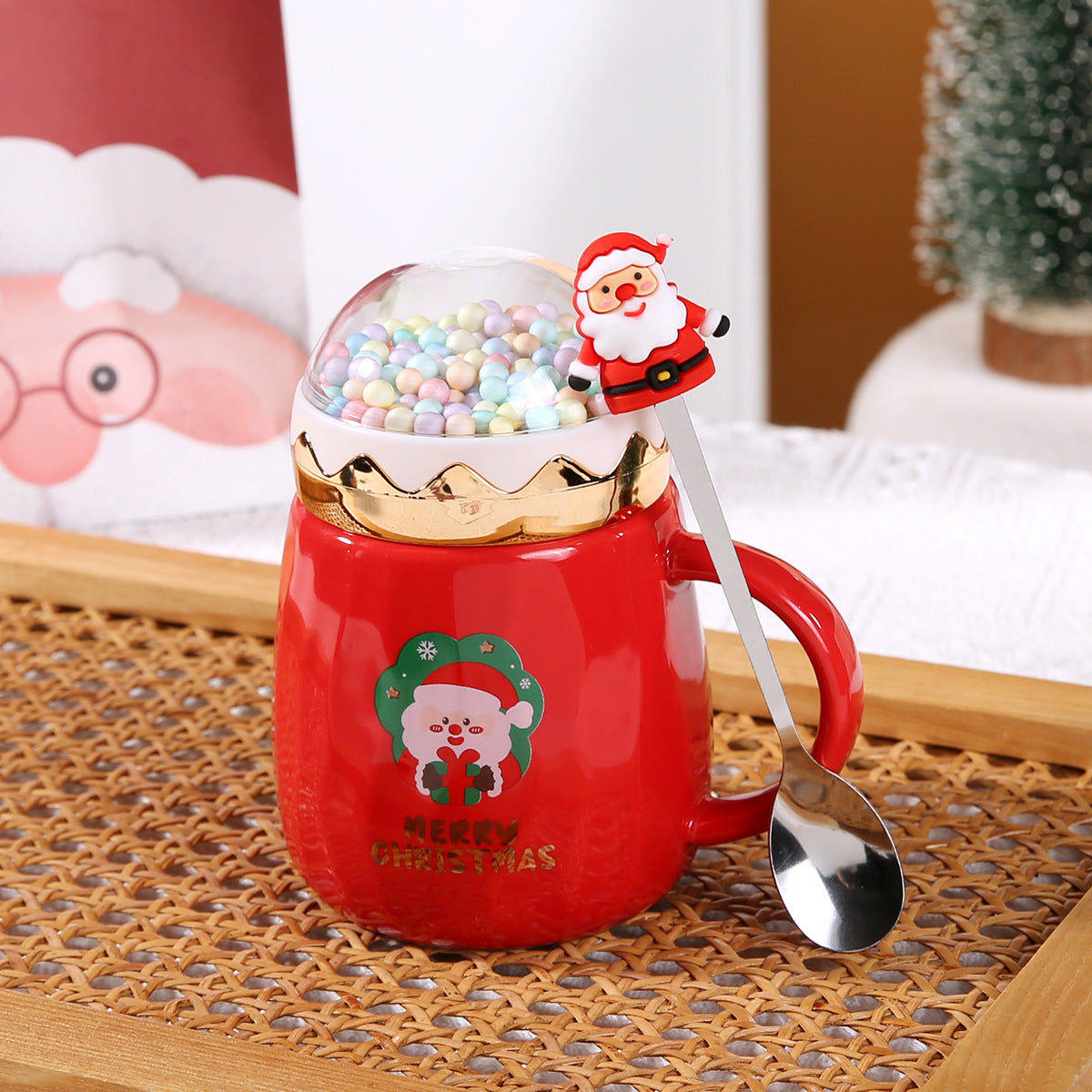 Snowglobe Magic – Handcrafted Christmas Ceramic Mug with Lid & Spoon Gift Set