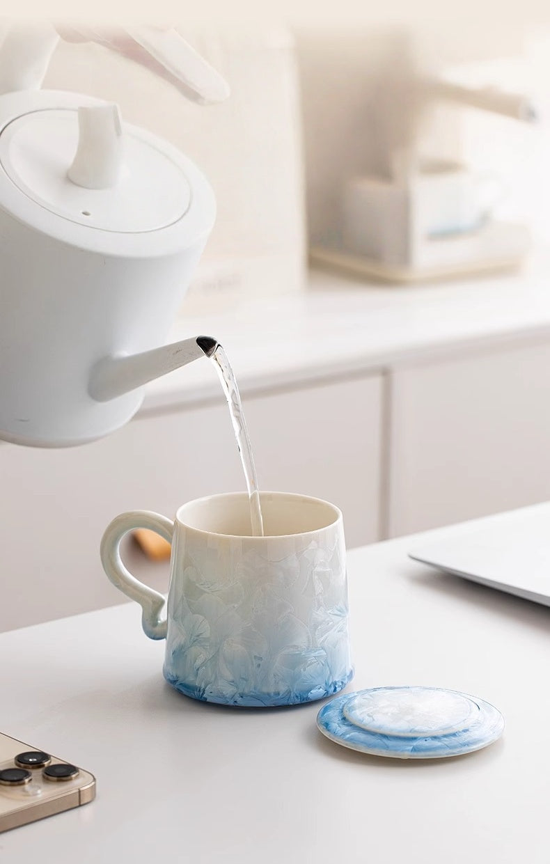 Crystal Bloom – Porcelain Glaze Coffee Mug, Artisan Made