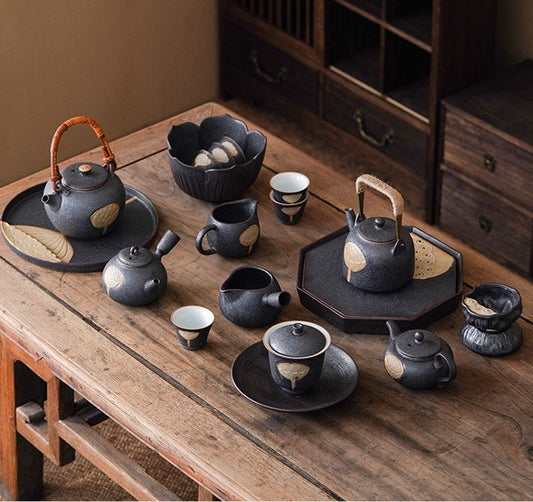Lotus Serenity — Handmade Black Glaze Porcelain Tea Sets