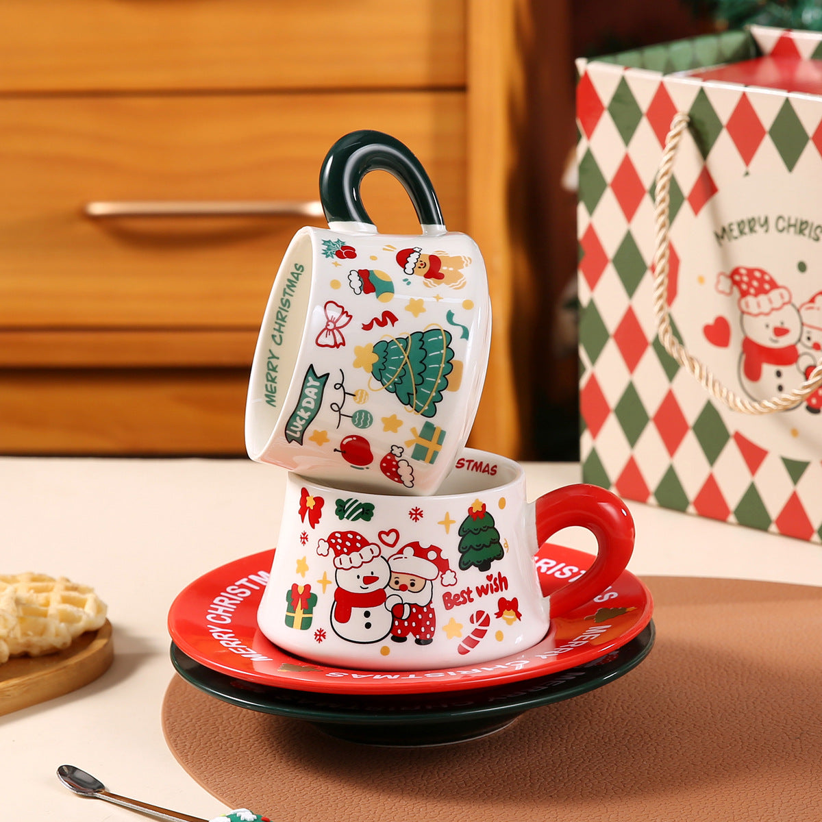 Joyful Harmony – Handcrafted Christmas Ceramic Cup & Saucer Gift Set