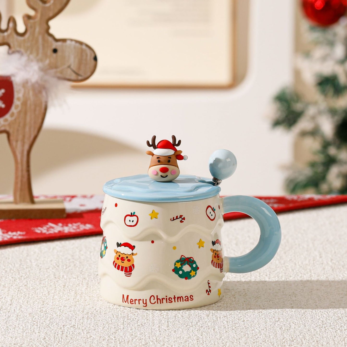 Merry Whimsy – Handcrafted Christmas Ceramic Mug with Lid & Spoon