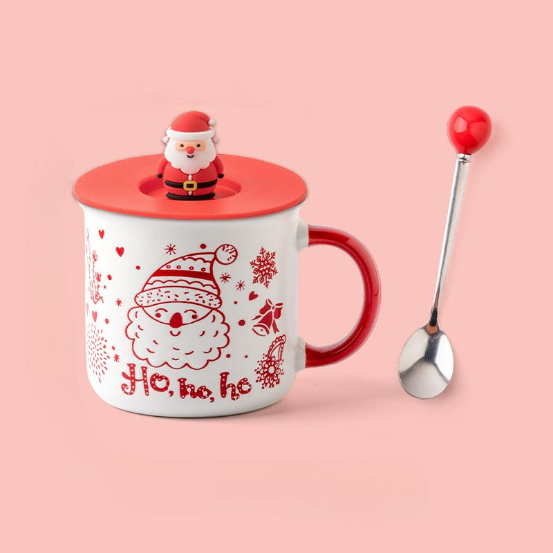 Merry Cheer Collection – Handcrafted Ceramic Christmas Mug with Lid & Spoon Gift Set