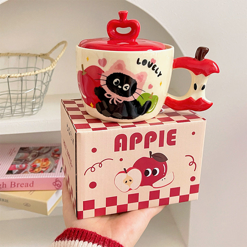 Festive Apple Cat – Ceramic Mug with Lid & Gift Box, Christmas Edition