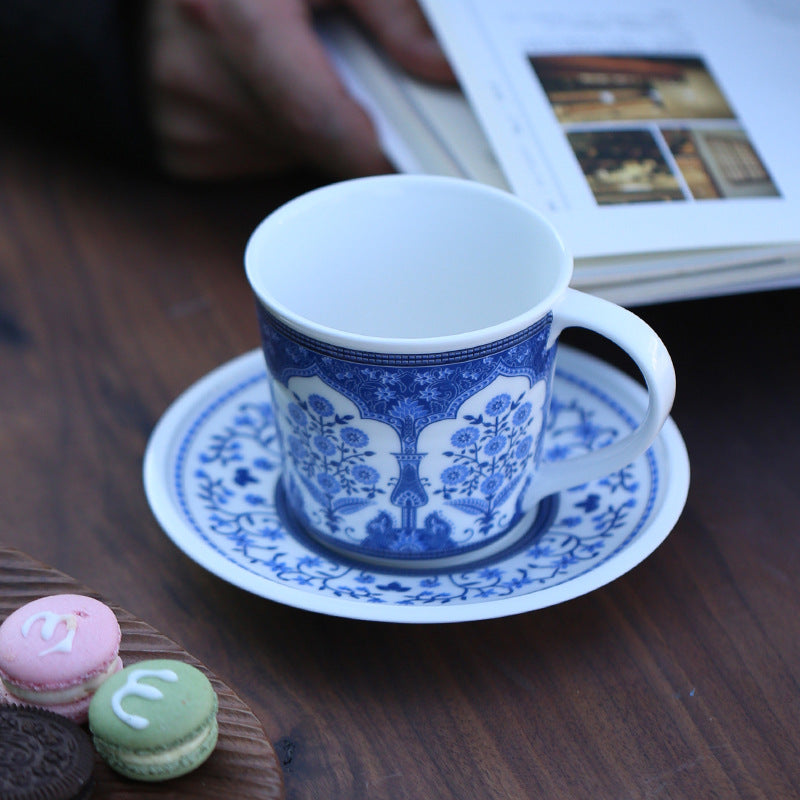 Garden Motif Elegance – Handcrafted Porcelain Coffee Cup & Saucer Set