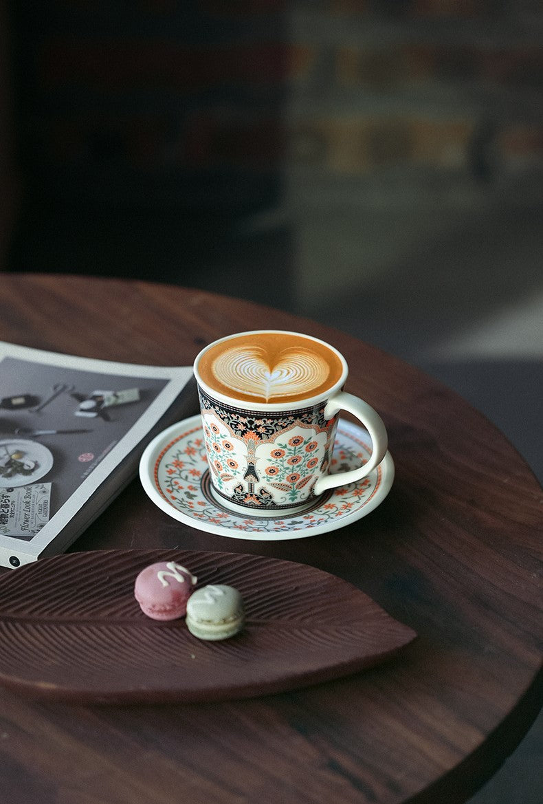 Garden Motif Elegance – Handcrafted Porcelain Coffee Cup & Saucer Set