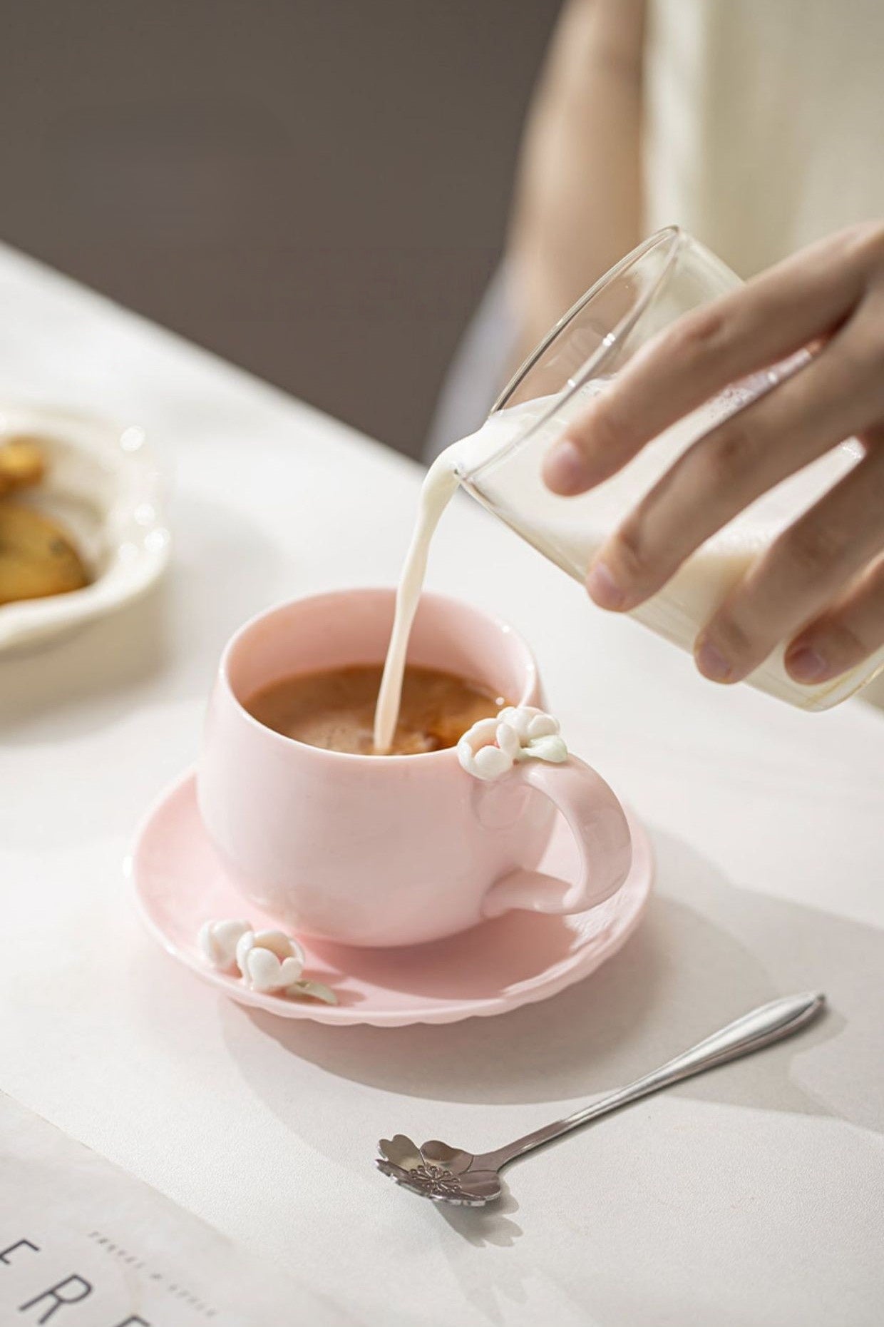 Blossom Grace – Handcrafted Porcelain Coffee Cup & Saucer Set
