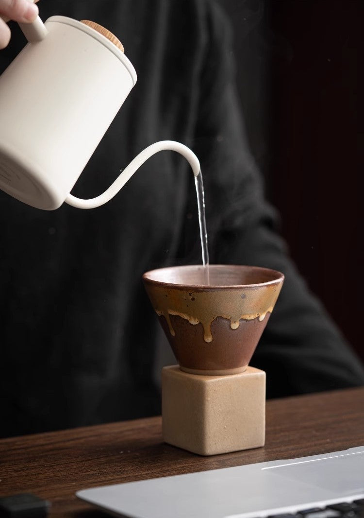 Geometric Drip Glaze – Handcrafted Porcelain Coffee Cup