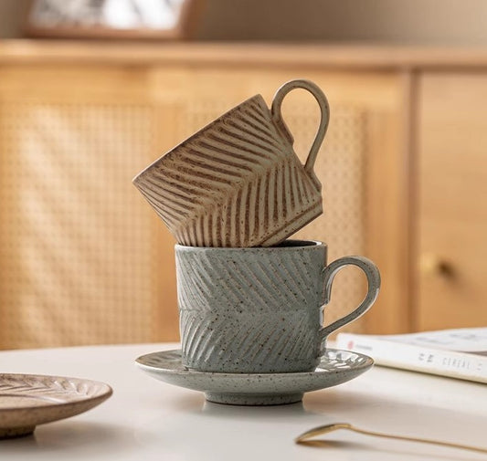 Rustic Harmony – Handcrafted Porcelain Coffee Cup & Saucer Set