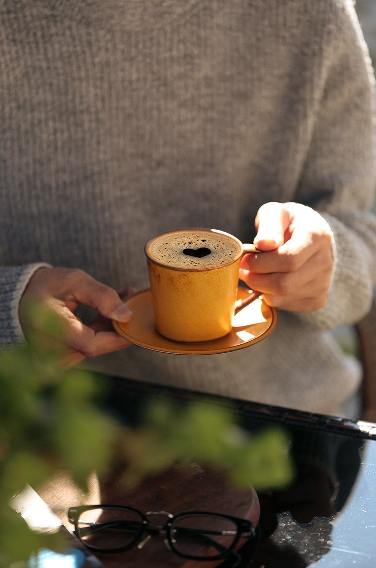 Rustic Amber – Handcrafted Ceramic Coffee Cup & Saucer Set