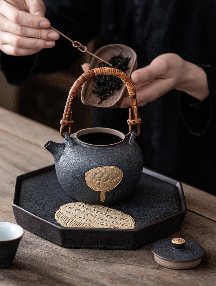 Lotus Serenity — Handmade Black Glaze Porcelain Tea Sets
