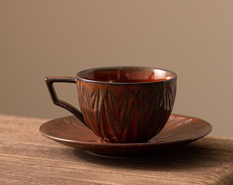Embossed Elegance – Vintage Porcelain Coffee Cup & Saucer Set