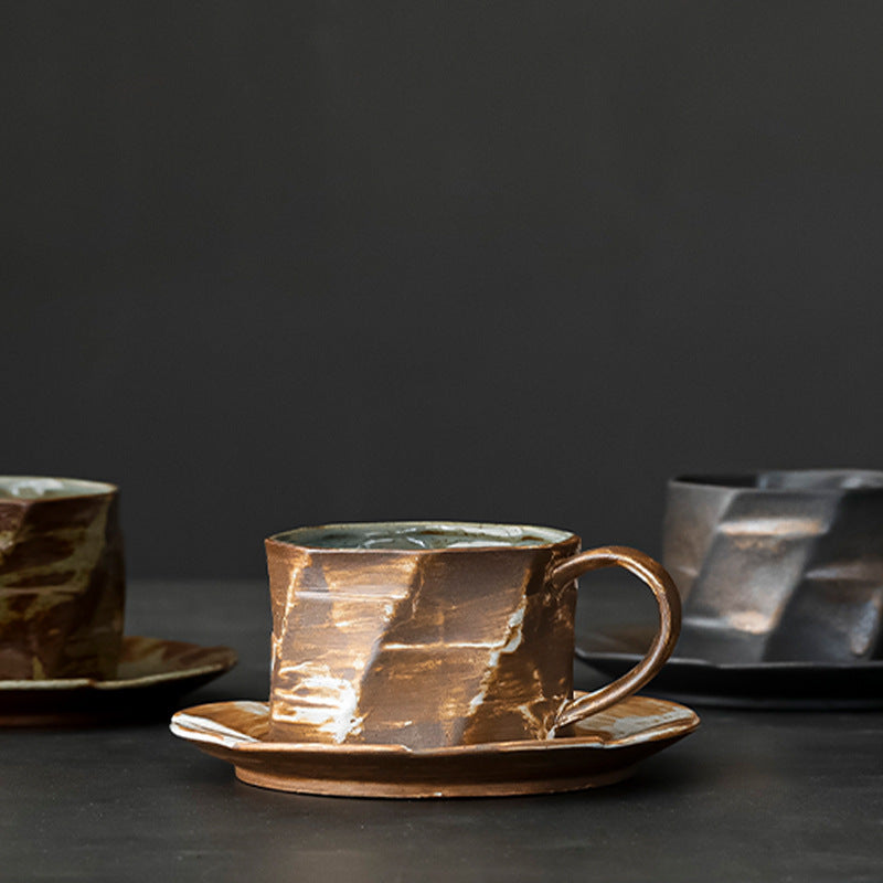 Earthen Traces – Handcrafted Rustic Ceramic Coffee Cup & Saucer Set