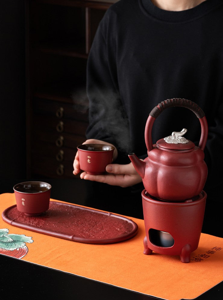 Forbidden City Red Teapot Set — Six-Piece Auspicious Tea Ceremony Gift Collection
