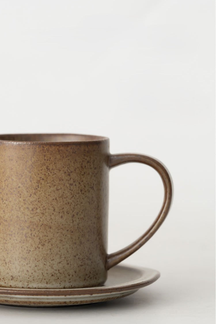Earthen Stillness – Handcrafted Rustic Ceramic Straight Coffee Cup with Saucer