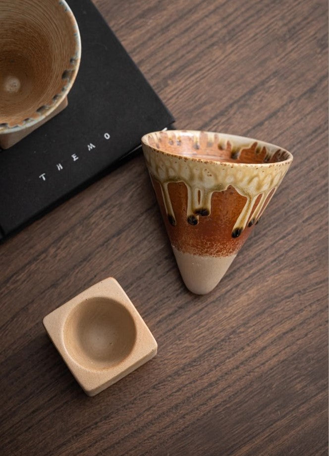 Geometric Drip Glaze – Handcrafted Porcelain Coffee Cup