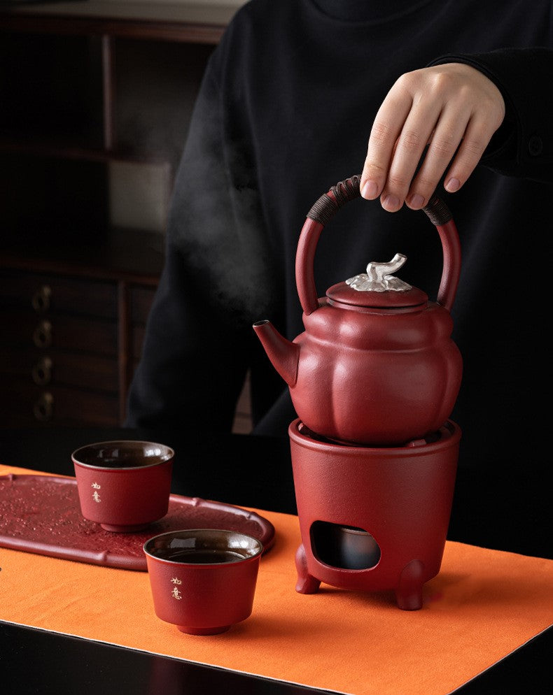 Forbidden City Red Teapot Set — Six-Piece Auspicious Tea Ceremony Gift Collection