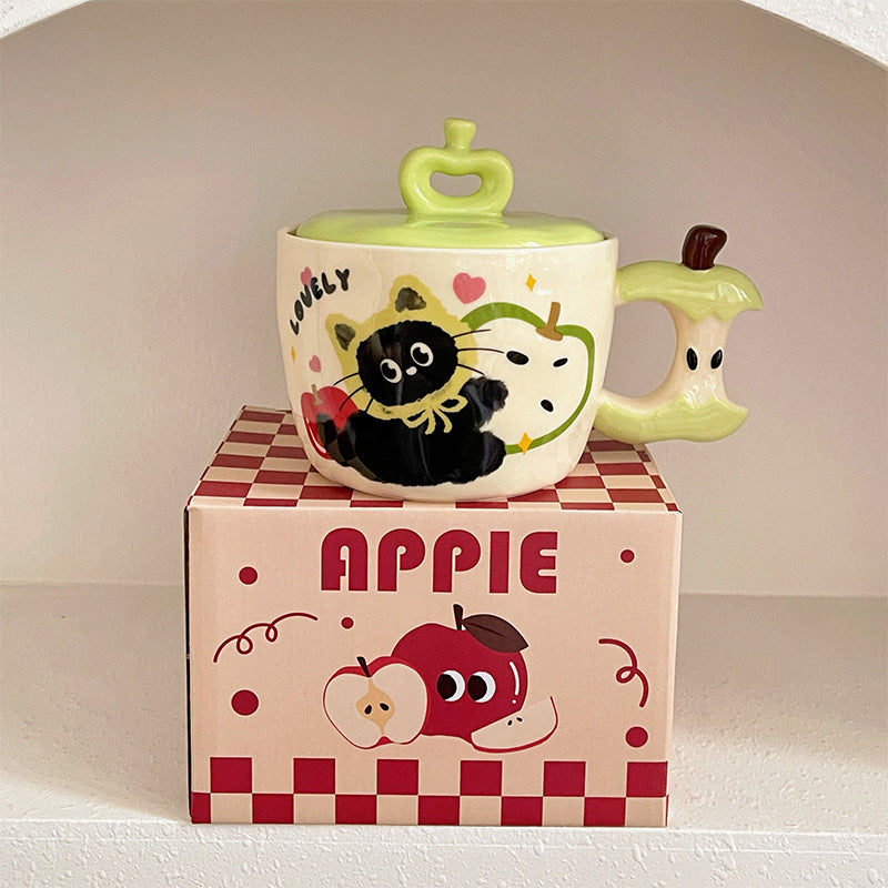 Festive Apple Cat – Ceramic Mug with Lid & Gift Box, Christmas Edition