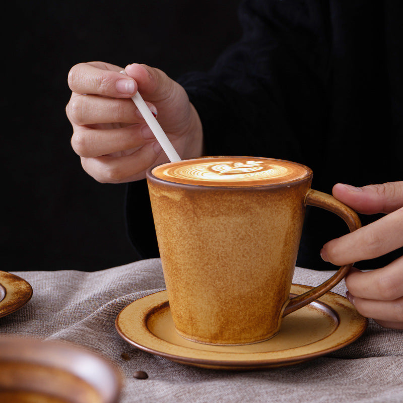Amber Flow – Handcrafted Rustic Ceramic Coffee Cup & Saucer