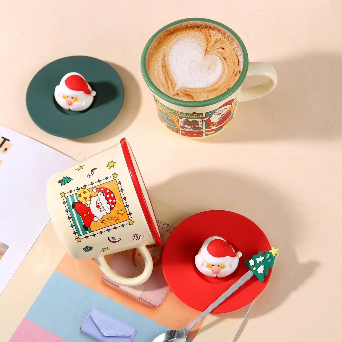 Santa Joy – Handcrafted Christmas Ceramic Mug with Lid & Spoon