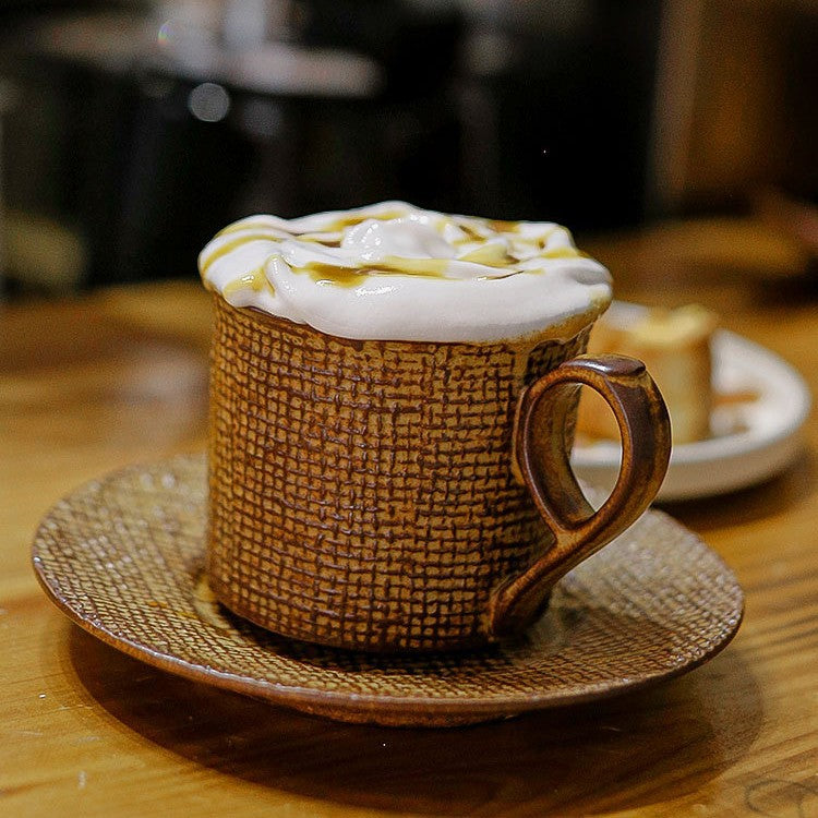 Rustic Weave – Artisanal Handcrafted Ceramic Coffee Cup & Saucer Set