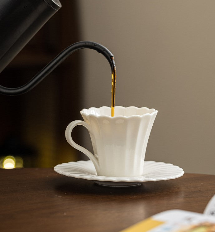 Blossom Whispers – Handcrafted Porcelain Coffee Cup & Saucer Set