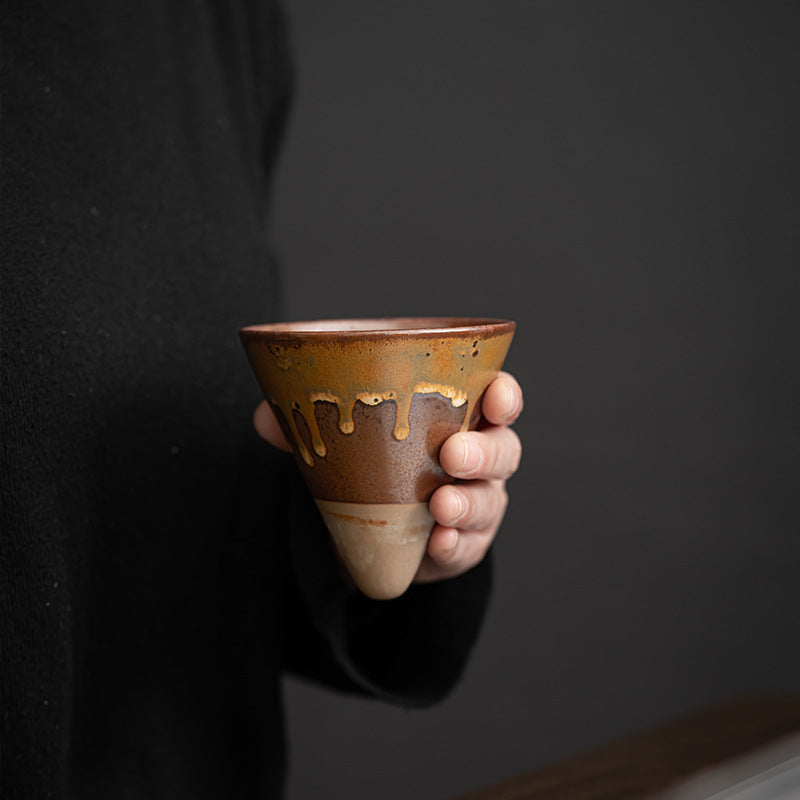 Geometric Drip Glaze – Handcrafted Porcelain Coffee Cup