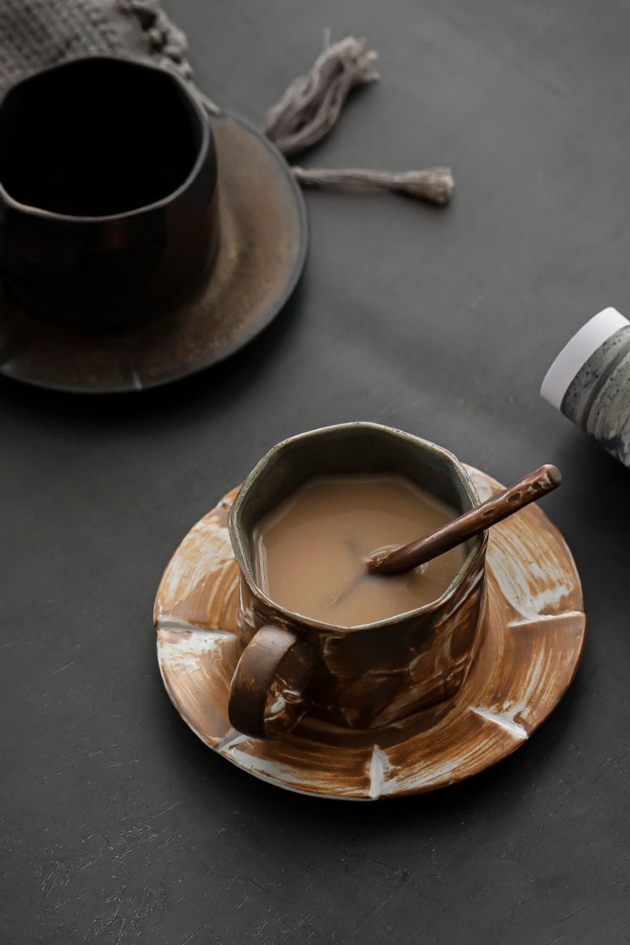Earthen Traces – Handcrafted Rustic Ceramic Coffee Cup & Saucer Set