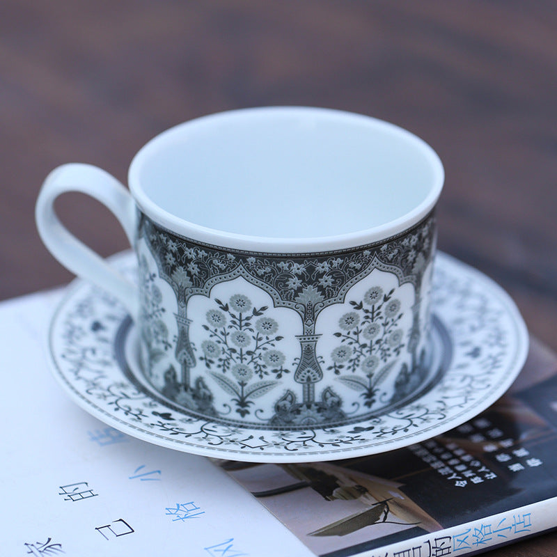 Garden Motif Elegance – Handcrafted Porcelain Coffee Cup & Saucer Set