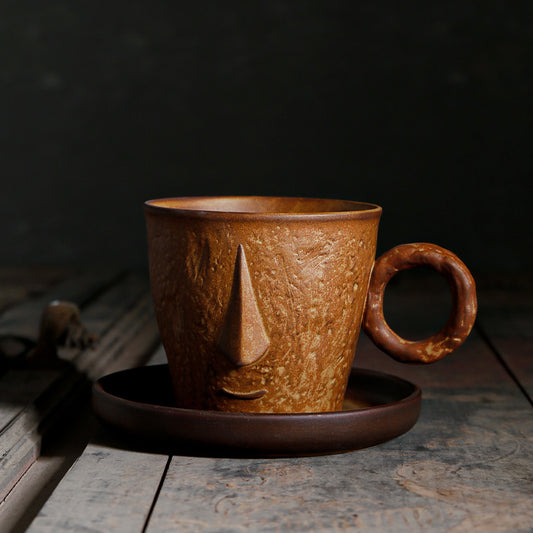 Silent Clay Muse – Handcrafted Porcelain Face Coffee Cup & Saucer Set