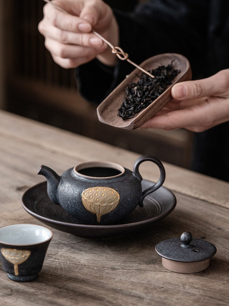 Lotus Serenity — Handmade Black Glaze Porcelain Tea Sets
