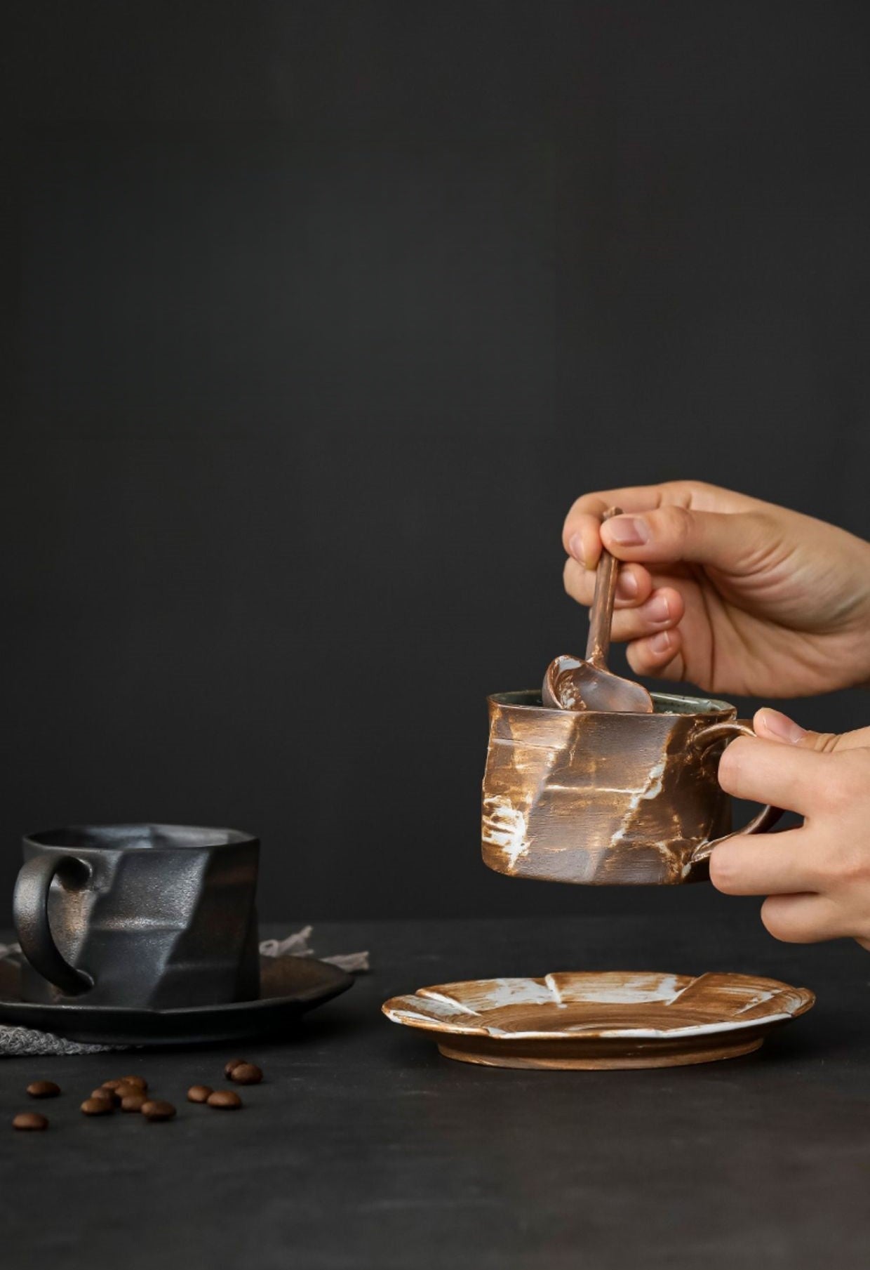 Earthen Traces – Handcrafted Rustic Ceramic Coffee Cup & Saucer Set