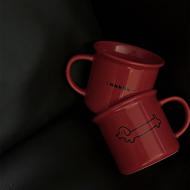 Puppy Cheer – Handcrafted Red Christmas Ceramic Mug