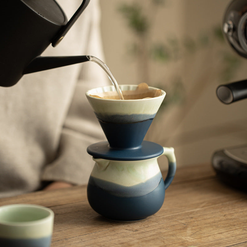 Azure Flow Tranquility – Handcrafted Porcelain Pour-Over Coffee Set