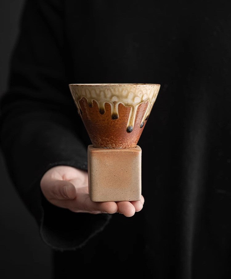 Geometric Drip Glaze – Handcrafted Porcelain Coffee Cup