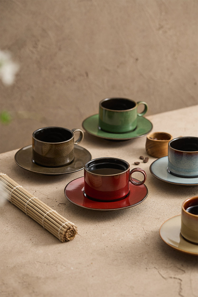 Kiln-Change Serenity – Handcrafted Porcelain Coffee Cup & Saucer Set